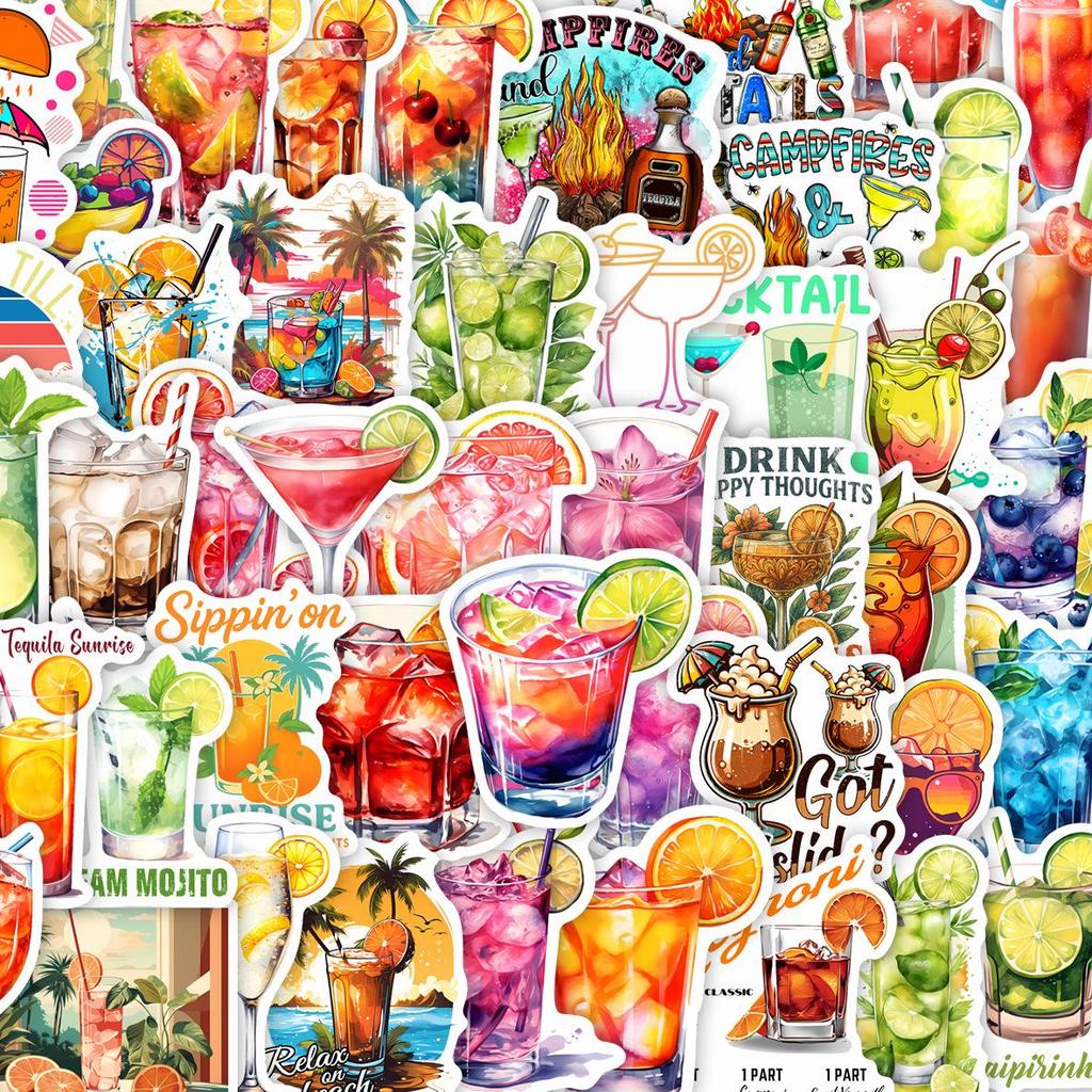 50 Sheets Cocktail Party Waterproof Stickers for DIY Journal & Suitcase Decoration