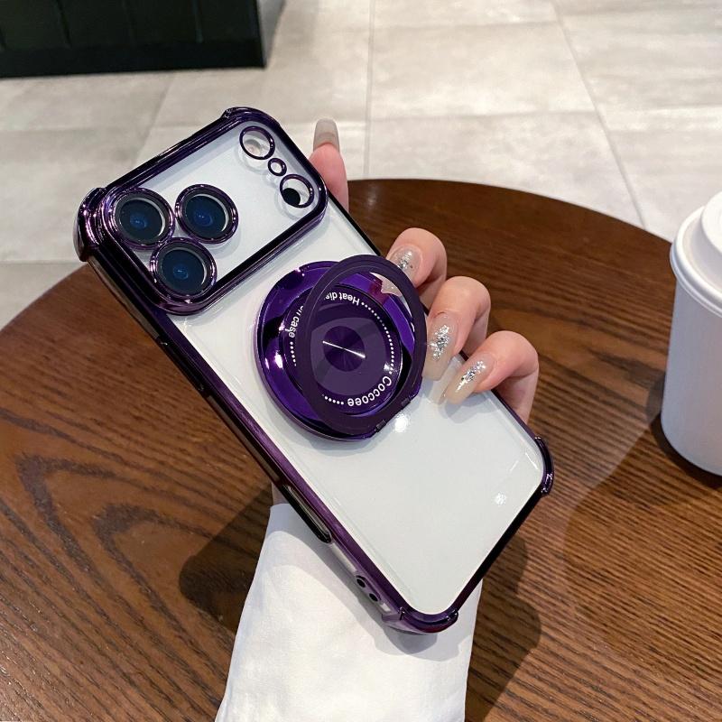 Luxury Transparent Magnetic Phone Case For 17 Air 13 14 15 16 17 Pro Max 11 12 With Ring Stand Plating Soft Case