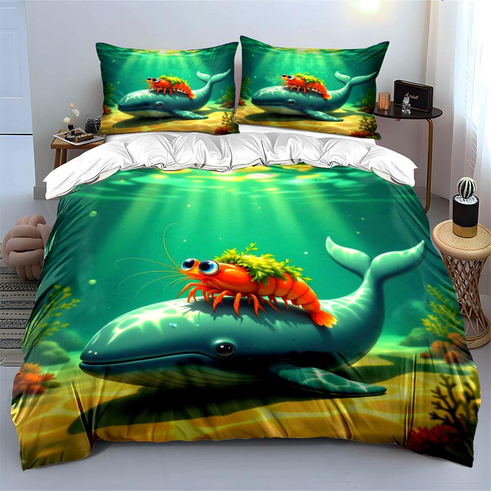 Whale and Shrimp Design. Bedding Sets Duvet Cover Sets Duvet Covers Pillowcases(1*Duvet Cover 2*Pillowcases Without Duvet Insert)
