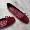 Red Single Shoes Women's 2025 New French Style with Skirt Temperament Spring and Autumn Patent Leather Inner Height Increase Shallow Mouth Ballet