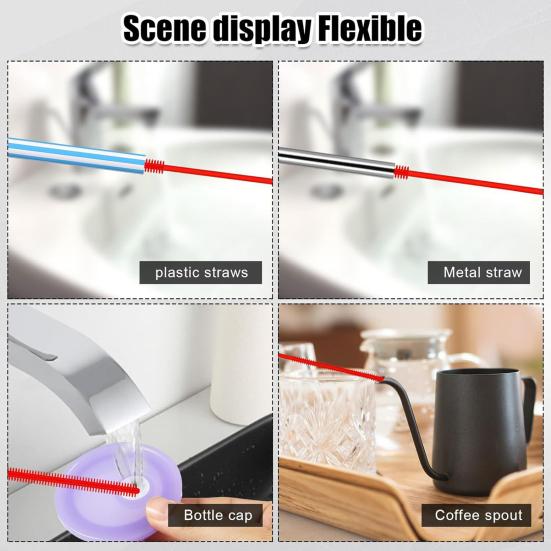 2Pcs Silicone Straw Brushes Food BPA Bendable Free Portable Reusable Grade Extra Long Straw