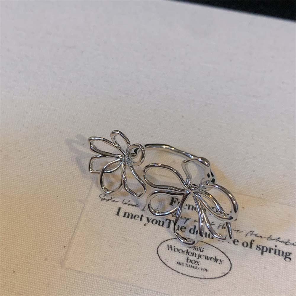 Exaggerated Silver Sunflower Finger Circle Irregular Open Hollow Out Ring  Banquet