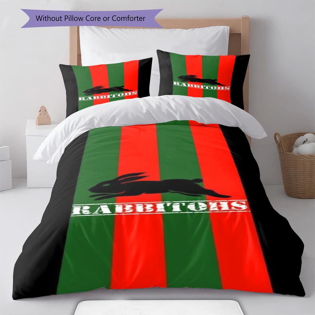 Set Biancheria da Letto con Fantasia Rabbitohs Copripiumino Federa Decorazione per la Casa Regalo (1 * copripiumino + 2 * federa, senza nucleo)