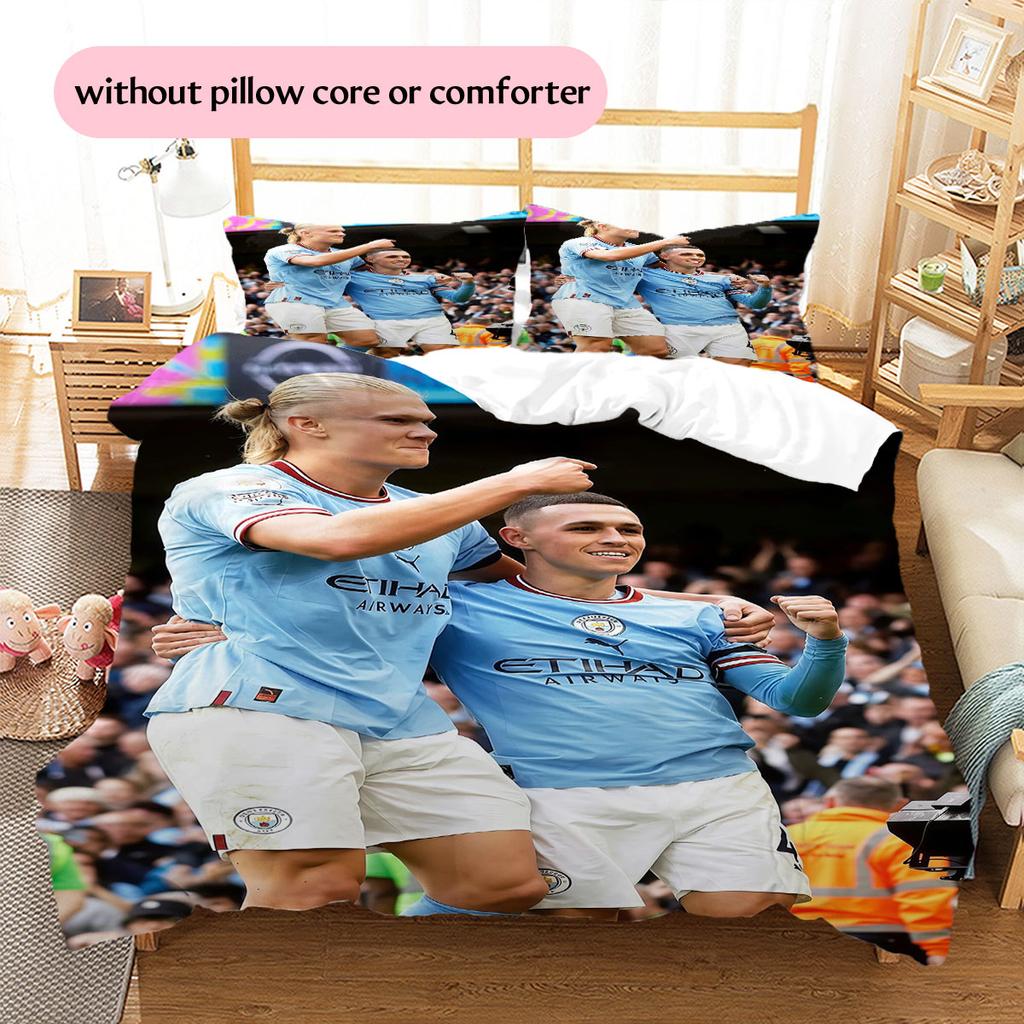 Erling Haaland & Phil Foden Pattern Bedding Home Decoration Birthday Gift ( 1 duvet cover + 2 pillowcase, without core),fan merchandise.