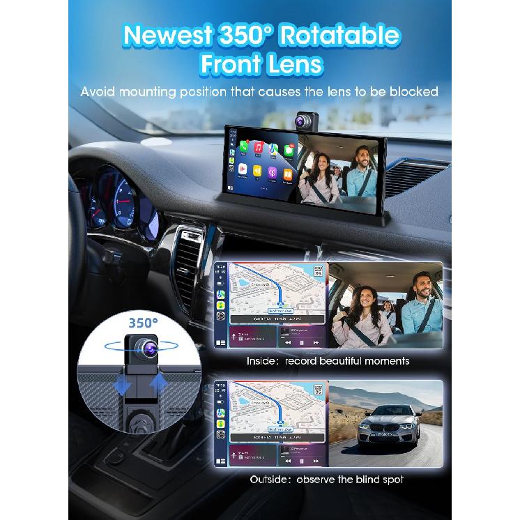 11.26 inch ADAS Car DVR 4K Dash cam Wireless Carplay Android Auto Bluetooth Dashboard Video Recorder Siri Voice Control FM AUX