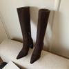 8.5CM European popular high boots 2025 autumn and winter new pointed thick heels but knee thin elastic boots women