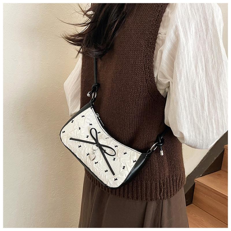 1Pcs New Fashionable And Versatile Texture Light Luxury Single Shoulder Small Square Bags Y2K Pink Bow Armpit Bag For Women