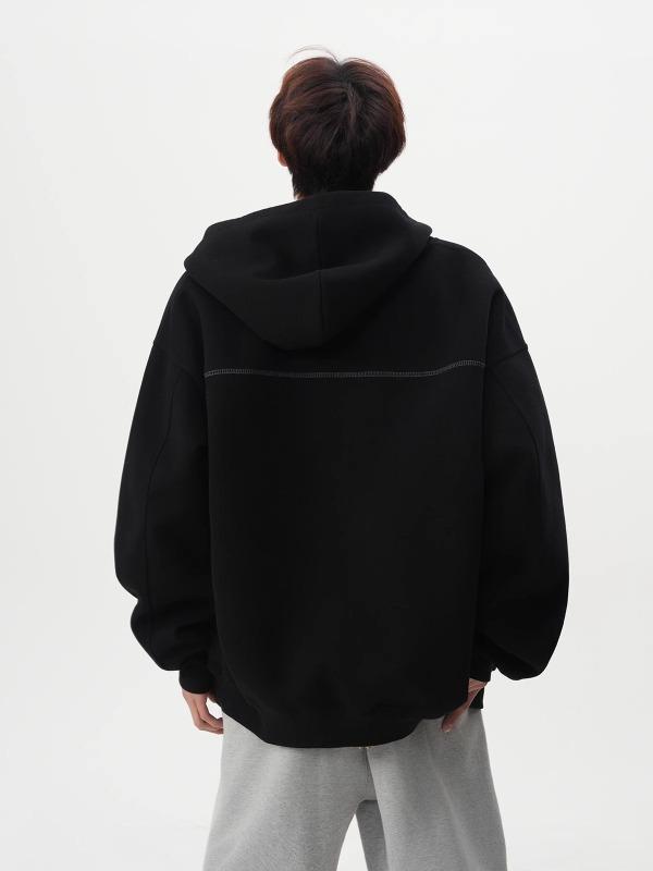 Unisex Trendy Heavyweight Hooded Cardigan with Contrast Stitching