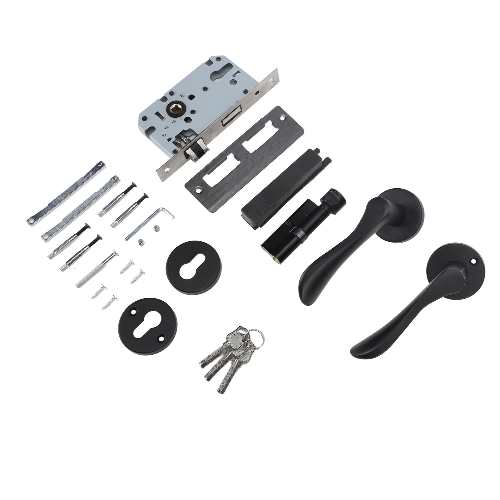 

Door Interior Lever Black Passage Handle with Lock Easy Install Iron Aluminium Door Handle for Bedroom Bathroom Closet