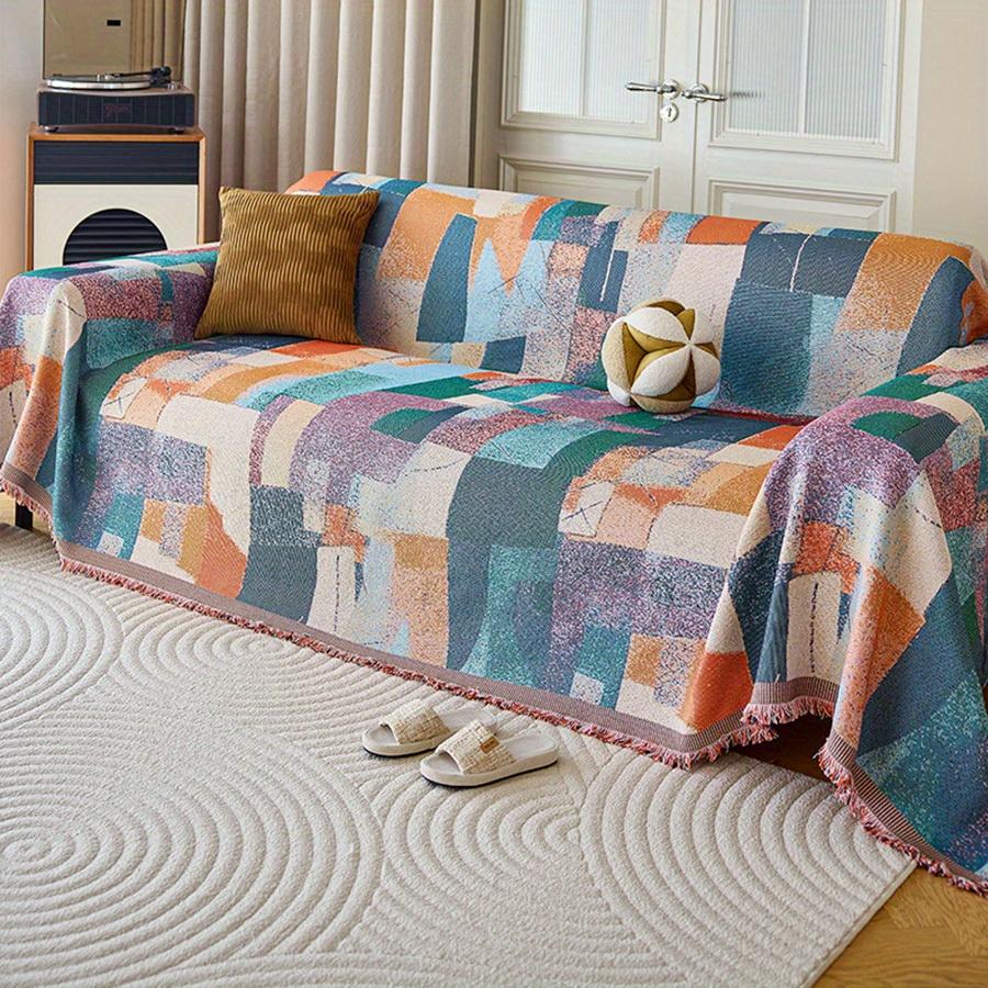 

1pc Geometric Pattern Sofa Towel Chenille Sofa Throw Blanket With Tassels Four Seasons Universal Anti Cat Scratch Sofa Protector S-70.87x51.18inch різнокольоровий