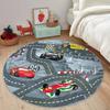 Cars Nursery Rug Cartoon Playmat for Kids Room Race Toddler Round Carpet Track Non Slip Activity Rug Formula Playroom Rug