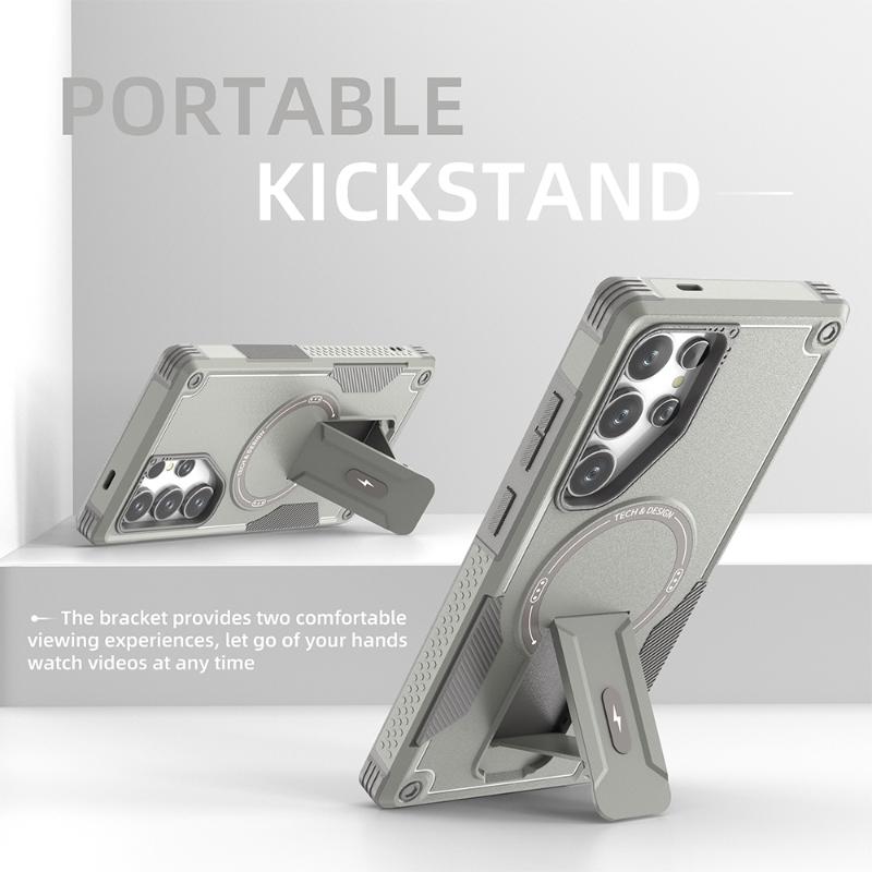 For Magsafe Magnetic Armor Shockproof Bracket Soft TPU+Solid Color Hard PC Phone Case For Samsung S25 Ultra S24 Ultra Plus Cover