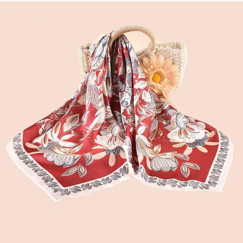 Luxury Floral Silk Square Scarf Women Soft Satin Kerchief Hairband Neckerchief Head Hijab Lady Headband Foulard Bag Ribbon 70Cm
