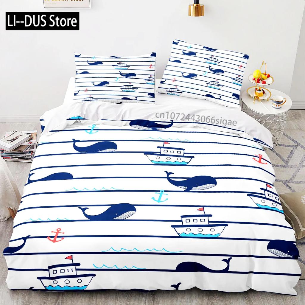 Set Biancheria da Letto Anchor Marine Oceano Mare 3D Copripiumino Set Piumone Biancheria da Letto Singolo Gemello Regina Re Singolo Blu Nave Imbarcazione Bambini