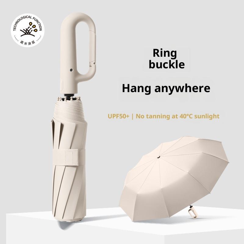 Ring-Schnallen-Design Automatischer Regenschirm für Männer Frauen Faltbar 105 cm Groß Stark Sonnenschirm UV-Schutz Regenschirm