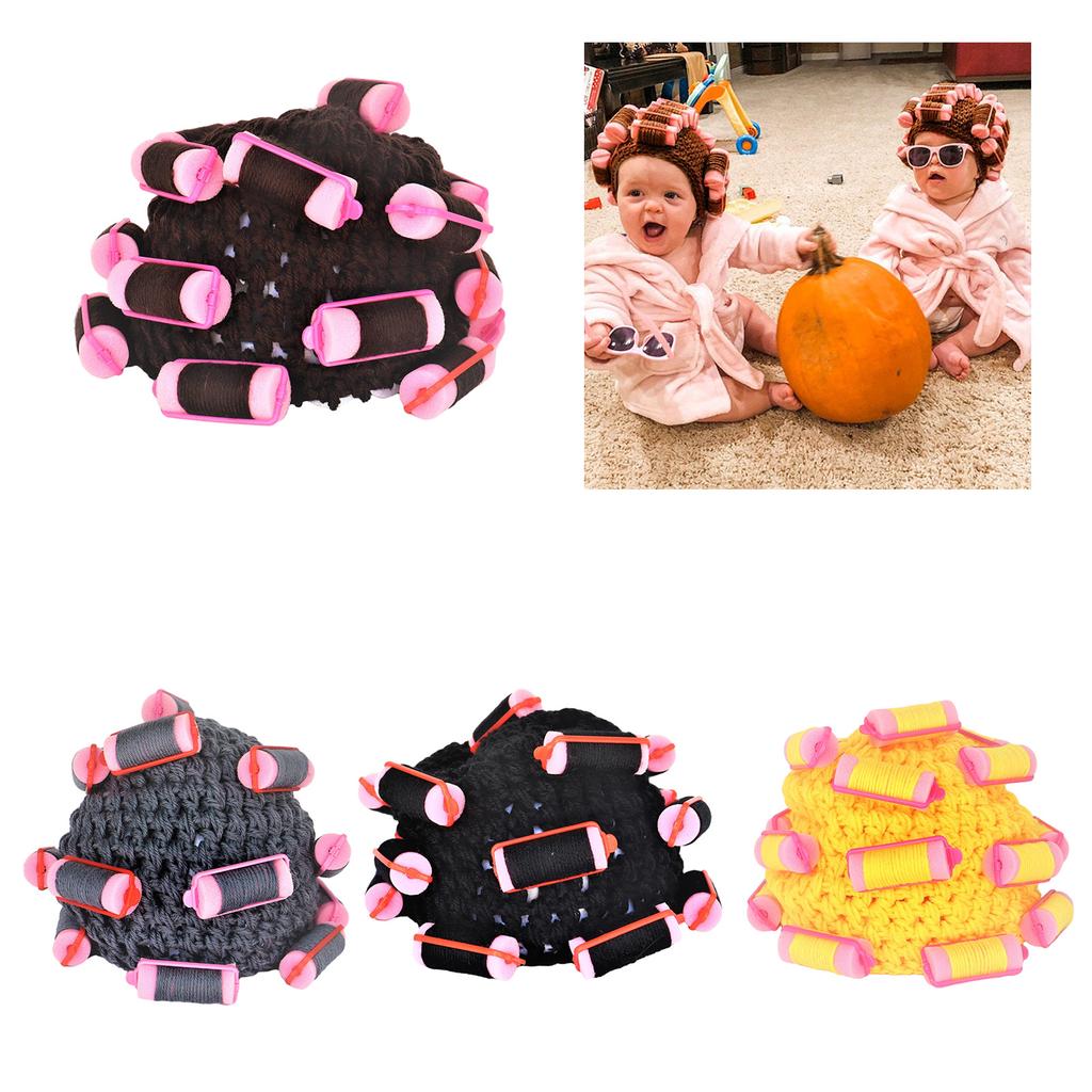 Funny Knit Curler Beanie Hat for Girls Fashion Wig Hat Handcrochet Cosplay Costume Hat Novelty Pullover Hat Headwear