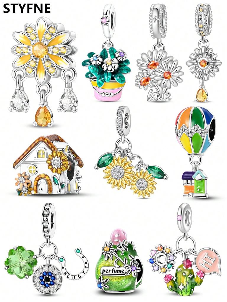 Charms Plata Copper Colors Daisy Cactus Flower Beads Charm Pendant For Original Bracelet For Women Diy Jewelry Love Gift