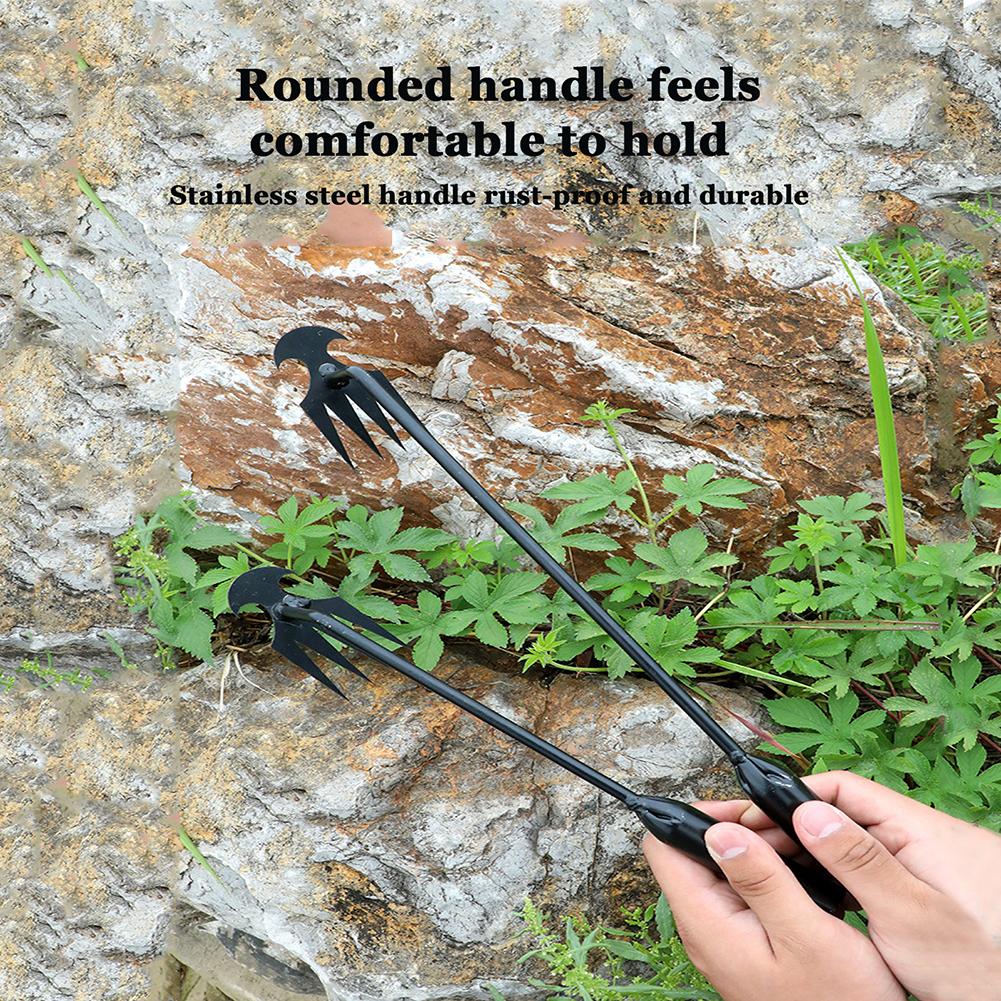 2PCS Weed Puller Tool Weeding Artifact 4 Teeths Dual Purpose Manual Weeders