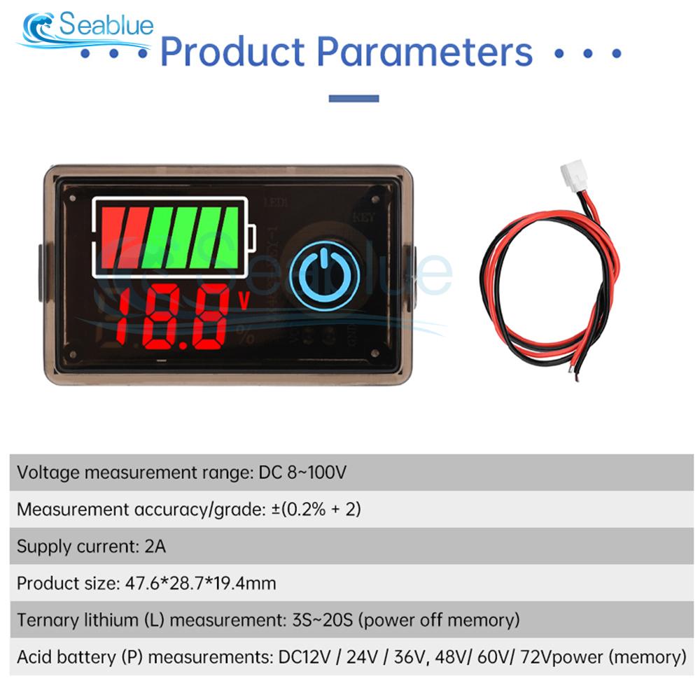 Indikátor úrovně nabití autobaterie 12V 24V 36V 48V 60V 72V Měřič kapacity lithiové baterie Tester Displej LED Tester Voltmetr