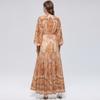 Women's Floral Pattern Printed Stand Collar Lantern Sleeve Holiday Dress Summer Autumn New Fashion Vintage Chiffon Long Maxi Dress