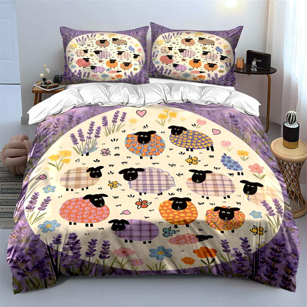Colorful Sheep Pastoral Decor Soft Comfortable Duvet Cover Bedding Set Included 1*Duvet Cover & 2*Pillowcases, Gift