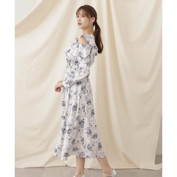 Jill by Jill Stuart Flower Print Satin Ruffle Dress