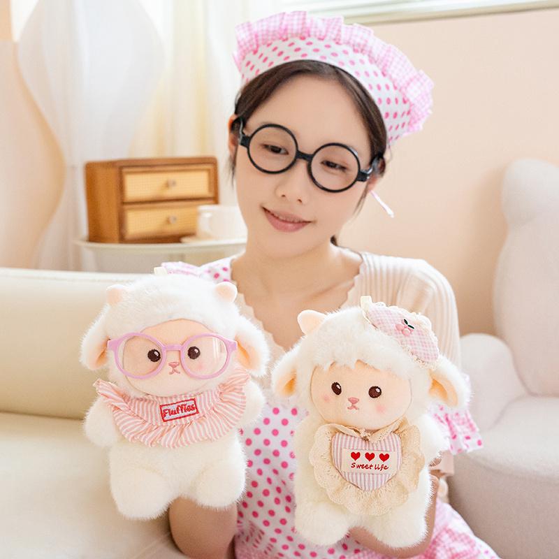 Lovely Baby Sheep Plush Toys Delicate Cuddly Wearing Glasses Little Sheep Doll Gentle Children Appease Animal Doll Sweet Gift