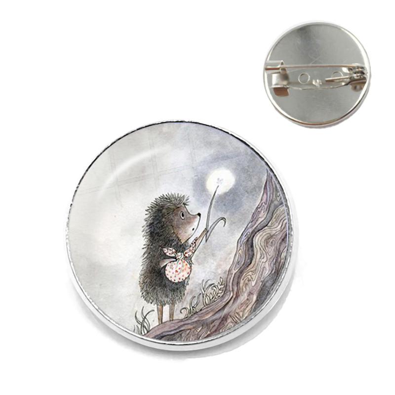 

Hedgehog In The Fog Brooch Men Women Pins for Handmade Fashion Round Glass Nacture Cute Animal Style Metal Jewelry Dropship 20mm