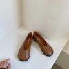 Fashion Retro Round Toe Loafers Women Solid Leather Flats Shallow V-Open Boat Mocasines Femmes Comfy Slip On Daily Walking Shoes Ladies