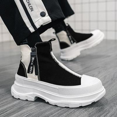 Men Summer Spring Autumn Casual Sneakers Breathable Platform Casual Canvas Chunky Ankle Boots High Cut Zip Patchwork Male Sport Shoes