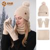 Women's Knitted Hat Winter Cold-proof Double-layer Scarf Outdoor Warm Knitted Hat Scarf Gloves Three-piece Set