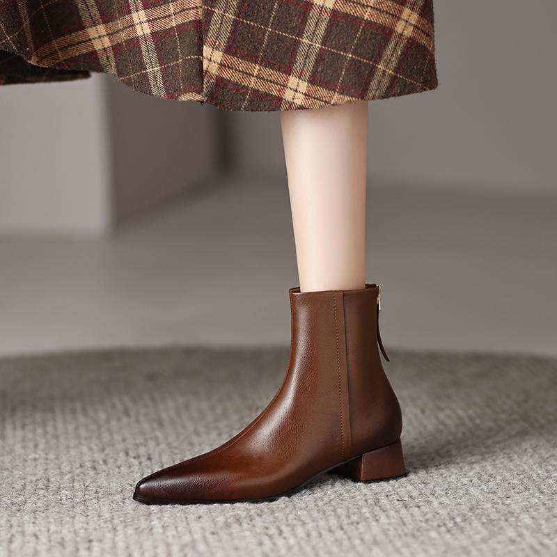 Fashion 2025 Women Boots Retro Chelsea Boots Women Shoes Winter Fashion Women ANKLE Boots Split Leather Female Square Heel Leather