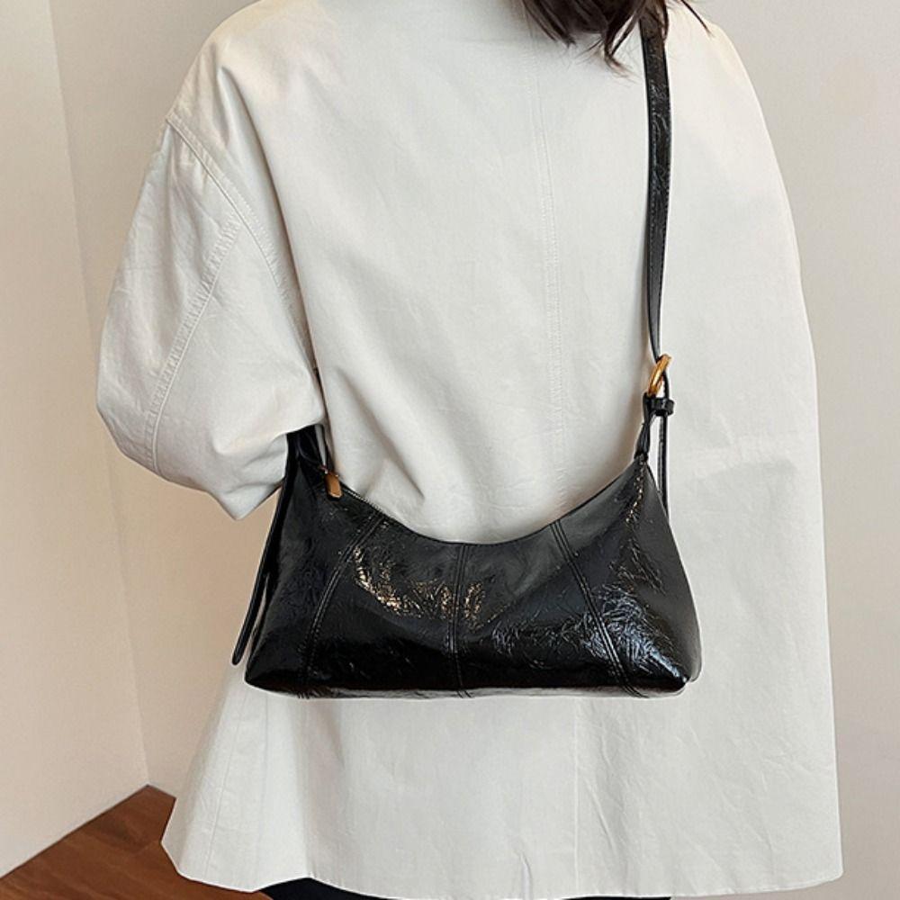 Solid Color Leather Underarm Bag French Commuting Shoulder Bag Vintage Women's Armpit Bag  Autumn