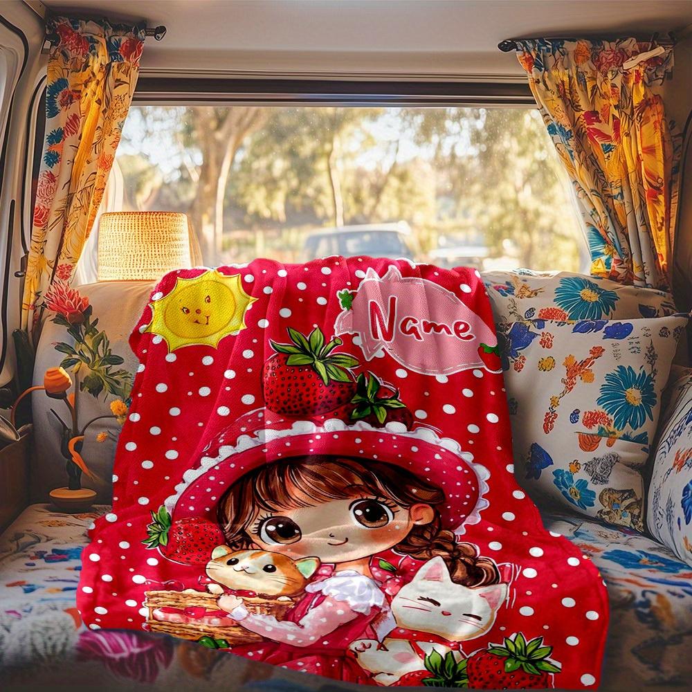 Strawberry Theme Customize Your Name Rv Blanket Comfortable Soft Lightweight Allseason Multipurpose Blanket For Travel Camping Picnics Sofas Rvs Beds