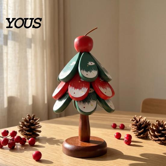 Rustic Dining Table Pad Christmas Tree Wooden Trivets, Durable Pine Wood Potholders with Storage Stand, Decorative Holiday Tray Heat Resistant