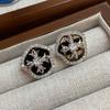 Black Cross Earrings For Women 2026 Trendy Retro Diamond-Set Square Stud Earrings For Women