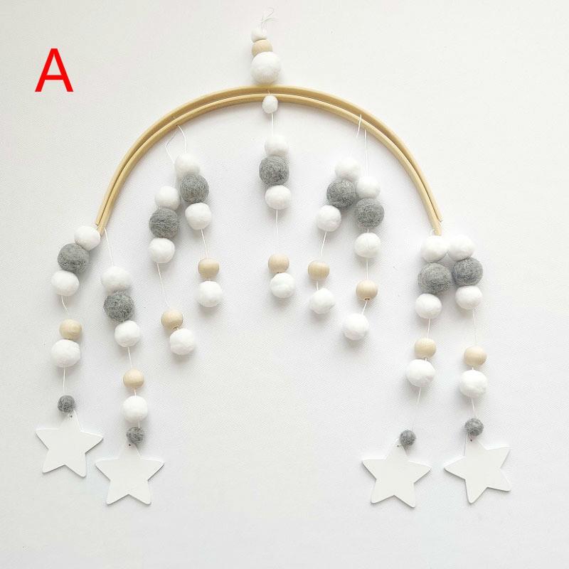 Nordic Wind Hair Ball Wooden Beads Wind Chimes Bed Bell Children's Room Decoration Model Room Children's Clothing Shop Shooting Props
