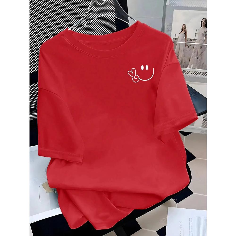 Casual Women's Versatile Printed Cotton Short Sleeves Daily Comfort T-Shirts Women’s