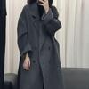 Women's Long Black & Gray Double-Sided Cashmere Coat - Retro Suit Collar, Loose Fit, Thickened for Warmth, Ideal for Autumn & Winter