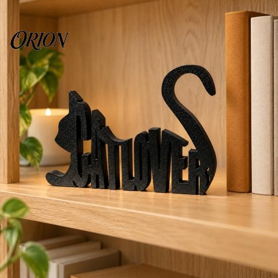 Personalized Desk Statues 3D Printed Cat Letter Ornament, Black Alphabet Decor, Creative Birthday Gifts for Lovers Lover Tabletop Figurine Bookshelf