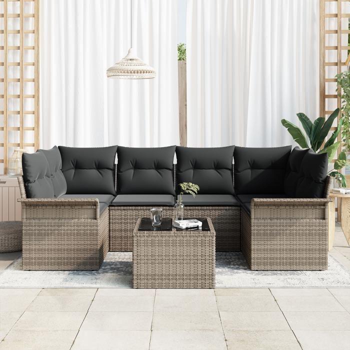 VidaXL Ensemble de canapés de jardin 7 pièces avec coussins gris poly rattan 3345259