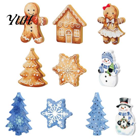 Handcrafted Wooden Christmas Figures 5Pcs/Set Gingerbread Man Tabletop Decor, Vintage Cookie Gift for Family Shaped Ornament Home Mantel, Festive