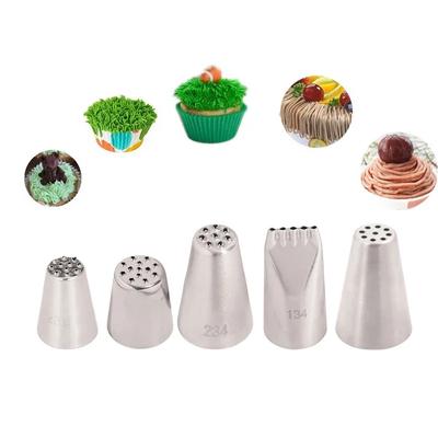 1/5 pièces ensemble de douilles de décoration de crème à l'herbe à gâteau tête de cupcake outils de décoration de gâteau outils de pâtisserie glaçage de tuyauterie en acier inoxydable