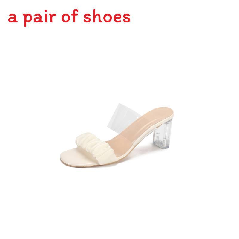 Summer Transparent Pvc Flat Sandals With Block Heels For Women