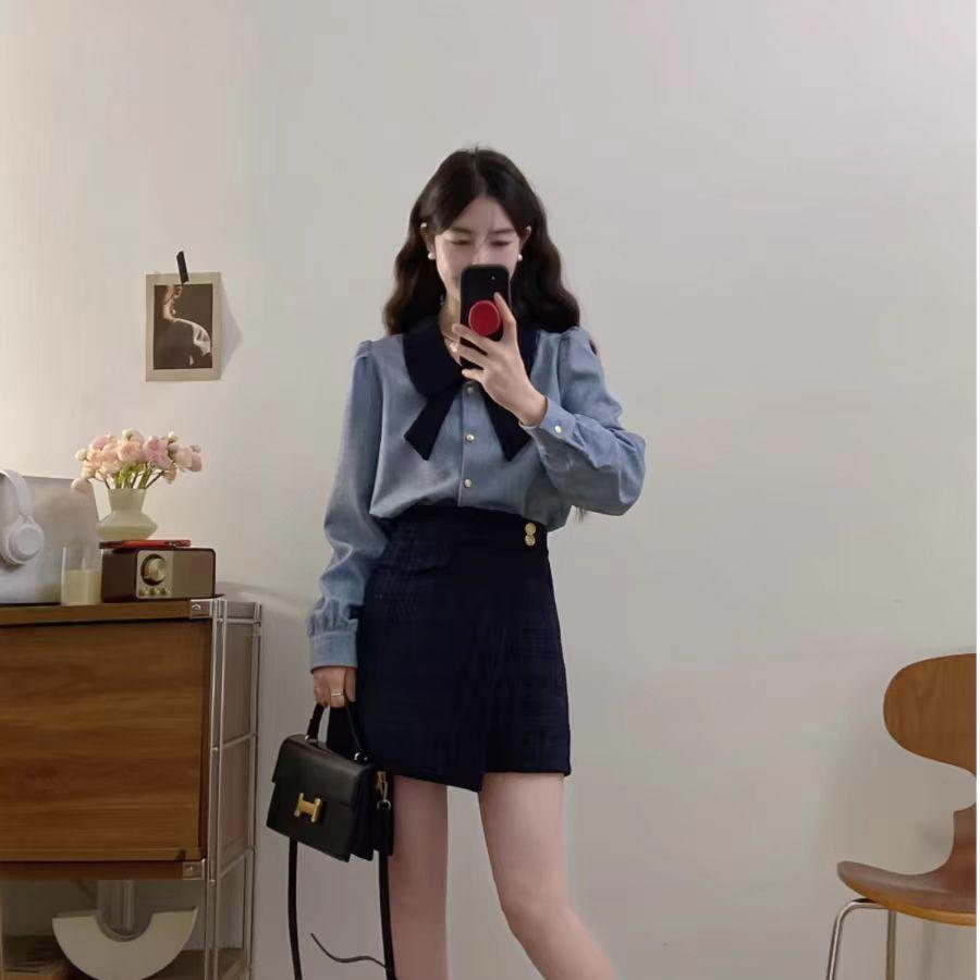 

Plus Size Spring French Shirt & Slimming Skirt Set for Women M, recommended 80-100 lbs