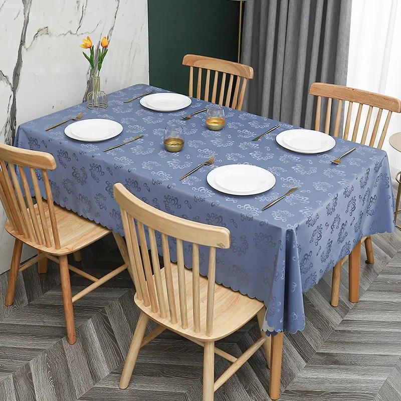 European Style PU Tablecloth, No Wash Restaurant Household Rectangular Waterproof Dining Table Fabric Jacquard Round Table Mat