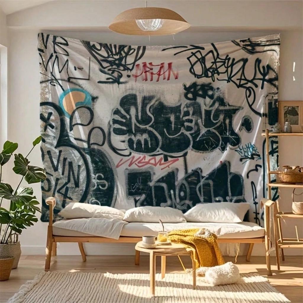 1pc Street Graffiti Style Polyester Tapestry 2D Flat Wall Decor for Bedroom Living Room  Artistic Home Gift