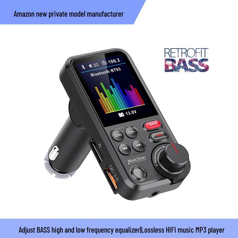 BT93 Bluetooth FM Transmitter: Car MP3 Player with USB, Lossless HiFi, High/Low Tone Equalizer