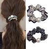 2Pcs Hair Tie High Elasticity Non-Slip Soft Chiffon Fabric Hair Rope with Imitation Pearl Design Floral Print Bun Half-Tied Hair Accessories
