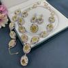 New European and American Natural Crystal Inlaid Ring Earrings Bracelet Necklace Fashionable and Popular Jewelry Sets for Women